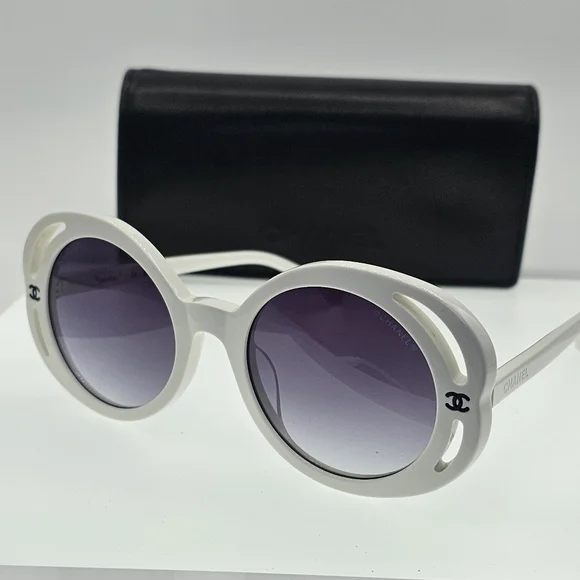 Chanel white round sunglasses Chanel logo 71582A s1255 3N - Picture 8 of 16